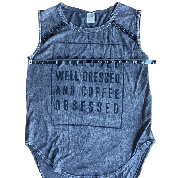 American Age Graphic Tank XS Stressed Well Dressed Coffee Obsessed Quote Top Fun - Picture 4 of 7
